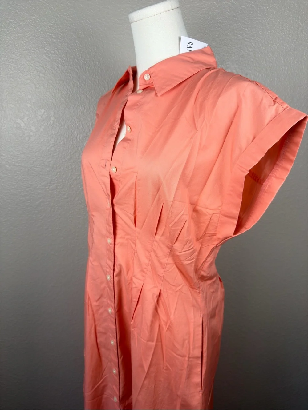 NWT GAP Coral-Peach Button Front Shirt Midi Dress, Medium - Picture 2 of 9